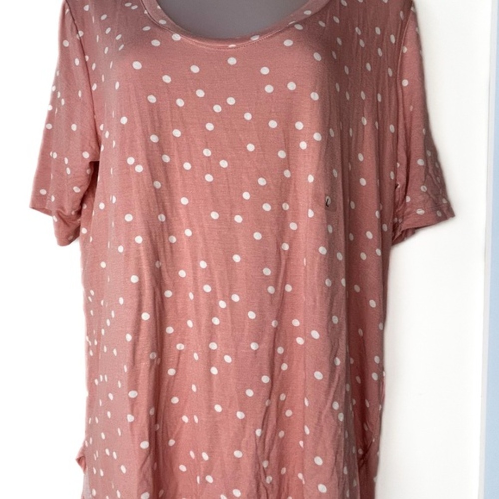Maurices 24/7 Oversized Pink White Polka Dot Scoop Neck Blouse NWT Large